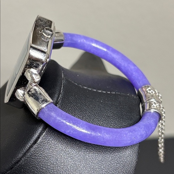 Genuine Jade of Yesteryear Purple and Silver Square Face Bangle Watch WORKING main image 8